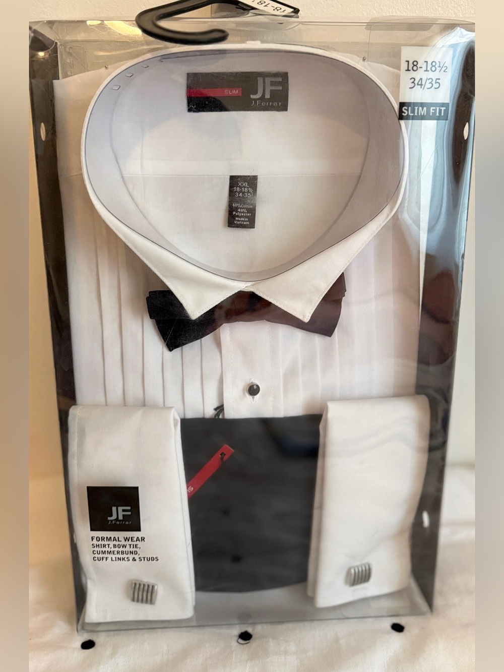 jf j.ferrar White Formal Dress Shirt with Black Bow Tie
